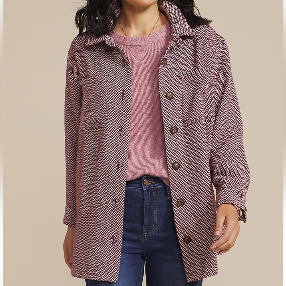 Maurices Burgundy Herringbone Chevron Shacket